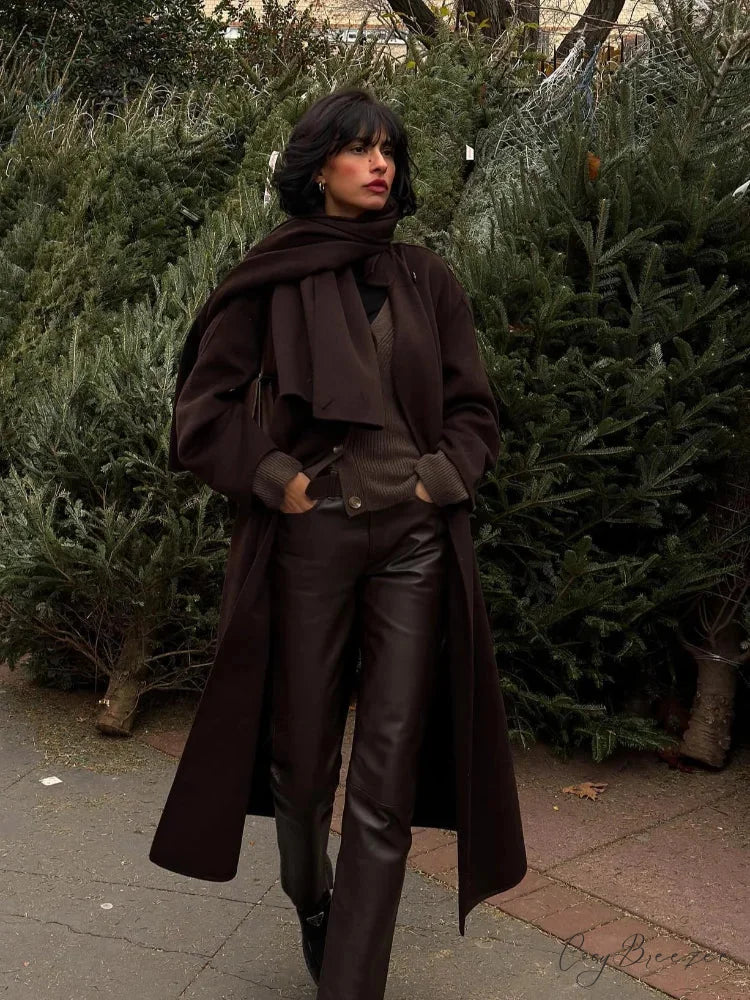 Scarf Collar Wool Shawl Coat overcoats-241228