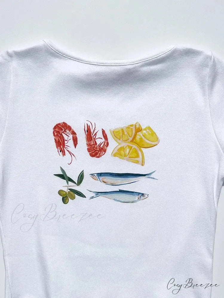 Seafood Graphic Stylish Crop Top