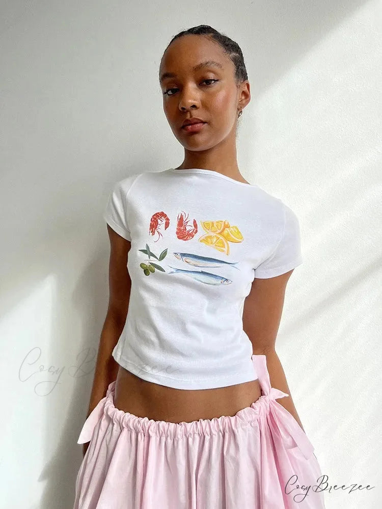Seafood Graphic Stylish Crop Top