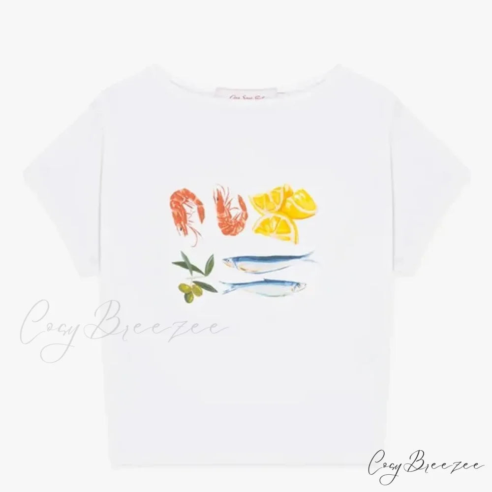 Seafood Graphic Stylish Crop Top NVTX74618-Bai / 2XL-NVTX05