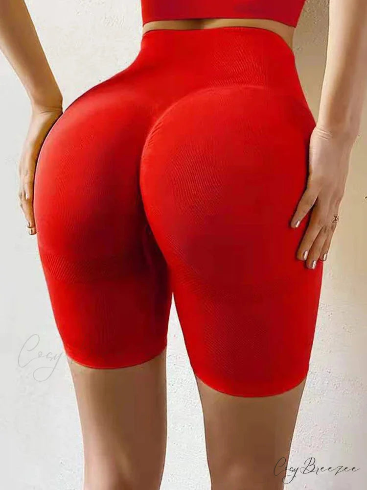 Seamless High Waist Push Up Sexy Gym Black Sports Leggings RED / S