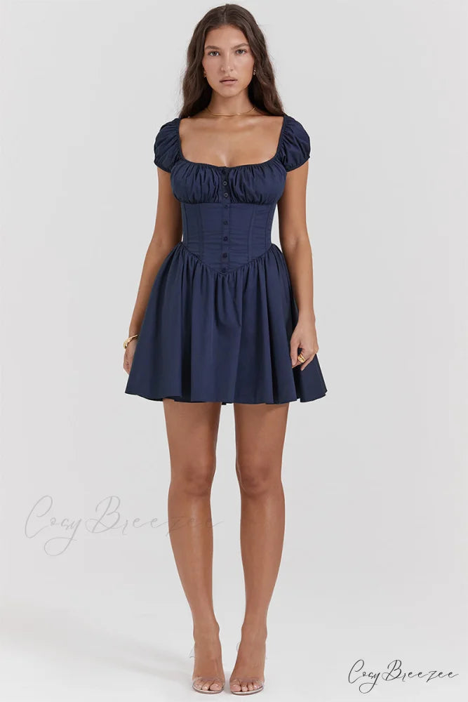 Season of Fun Trendy Gathered Mini Dress Navy Blue / XS