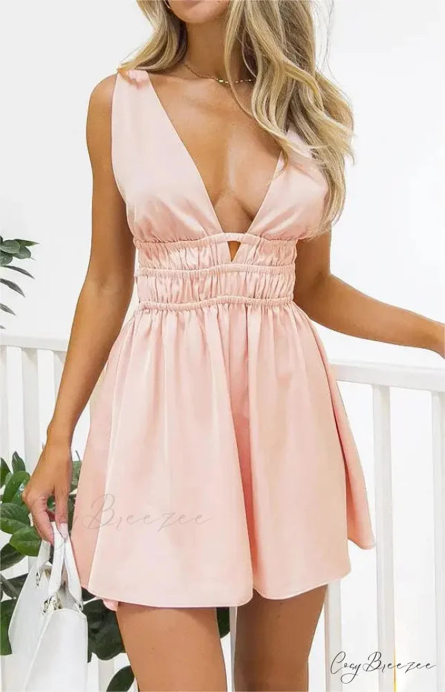 Seductive Backless V-neck Floral Print Mini Dress PINK / S floraldress-250126