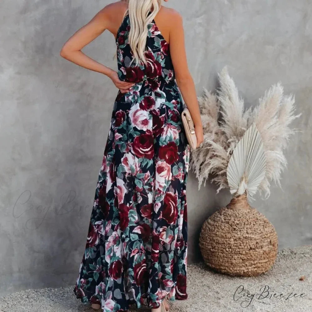 Seductive Halter Floral Party Sundress oldfloraldress-250126