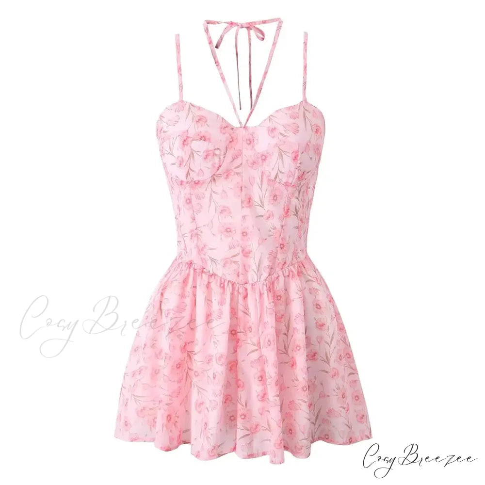 Seductive Halter Sling Floral Print Jumpsuit Dress floraldress-250126