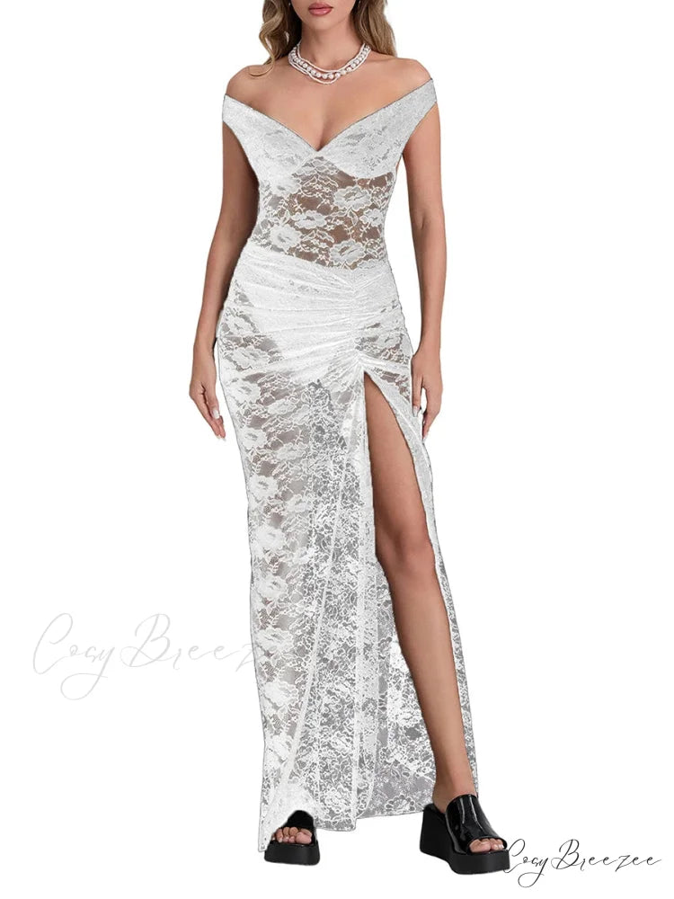 See-Through Backless Bodysuit Wrap Skirt WHITE / S floraldress-250126