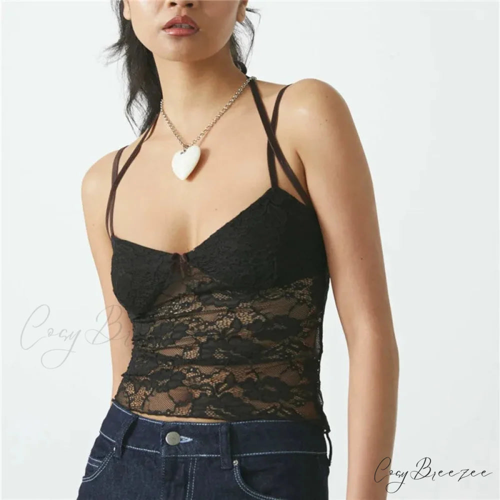 See-Through Lace Patch Crop Top croptop-250223