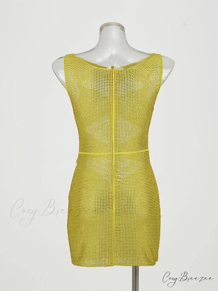 Sequin Flower Details Cut Graceful Out Bodycon Mini Dress