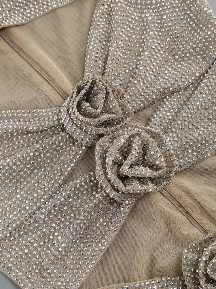 Sequin Flower Details Cut Graceful Out Bodycon Mini Dress