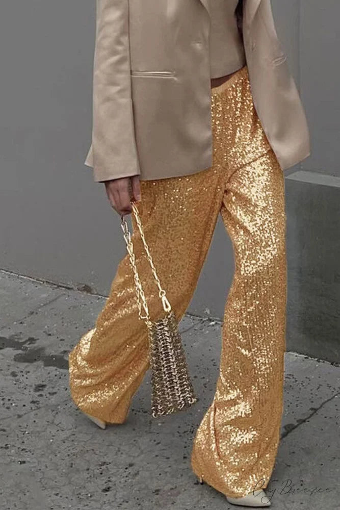 Sequin Long Straight Pants Gold / S