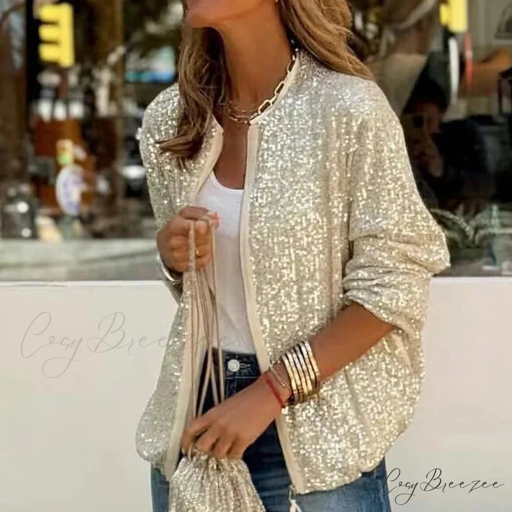 Sequin Shiny Slim Fit Zipper Party Cardigan cardigans-241228