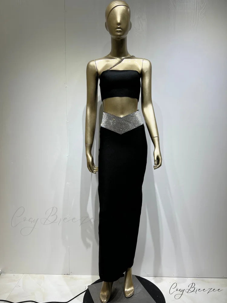 Sequin Strap Tube Top Graceful And Maxi Skirt Set