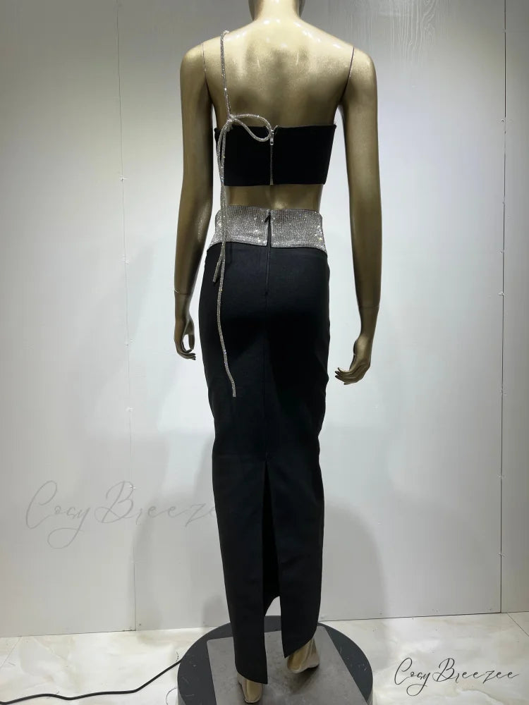 Sequin Strap Tube Top Graceful And Maxi Skirt Set