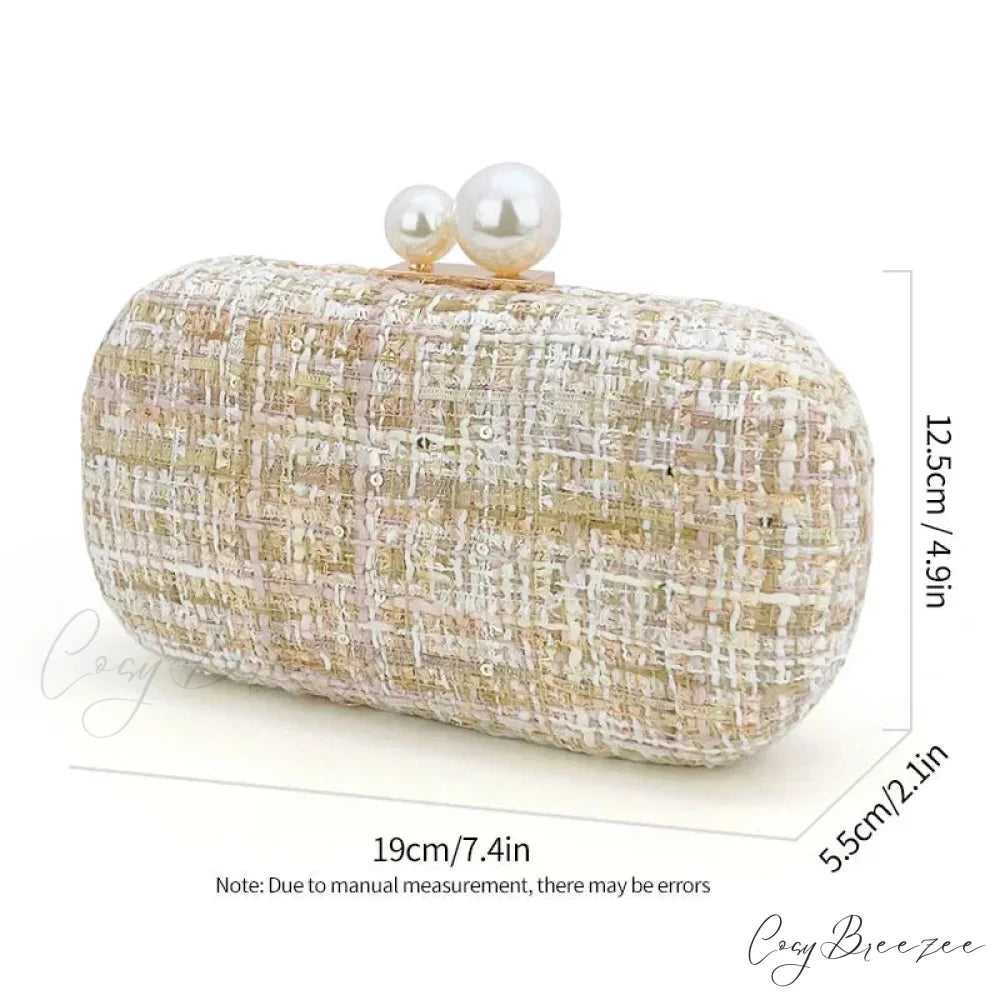 Sequin Tweed Pearl Clutch Gold wristlet-250126