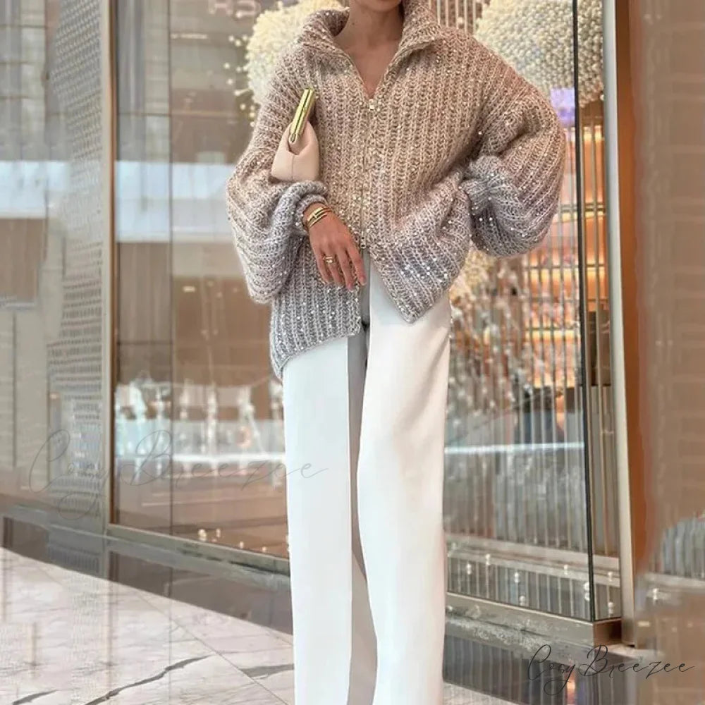 Sequin V-neck Sweater Cardigan cardigans-241228