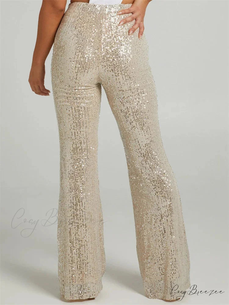 Sequined High Waist Slim Fit Flared Club Pant pant-250223