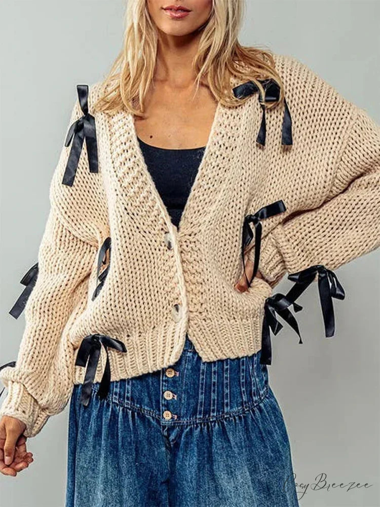 Sequined V-neck Knit Cardigan beige / S cardigans-241228