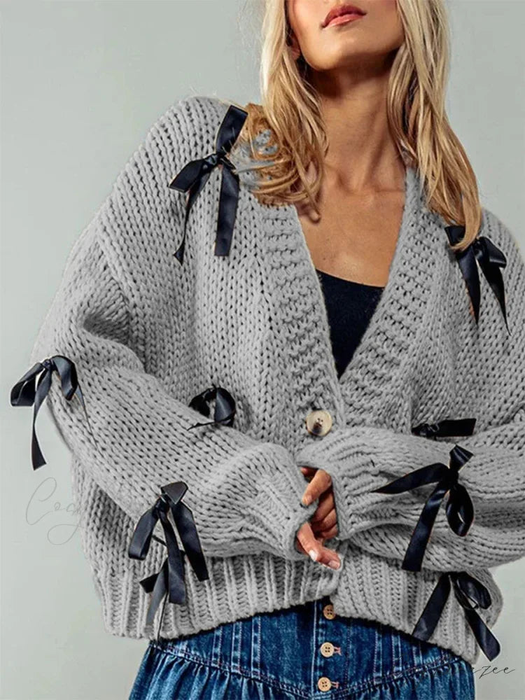 Sequined V-neck Knit Cardigan grey / S cardigans-241228