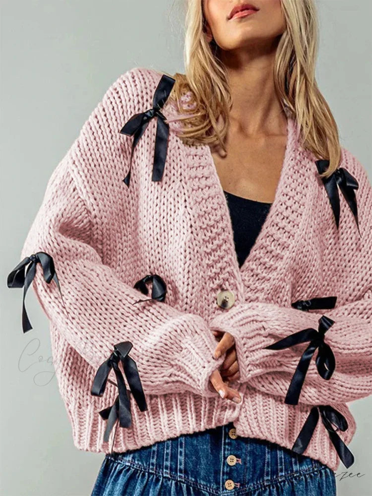 Sequined V-neck Knit Cardigan pink / S cardigans-241228