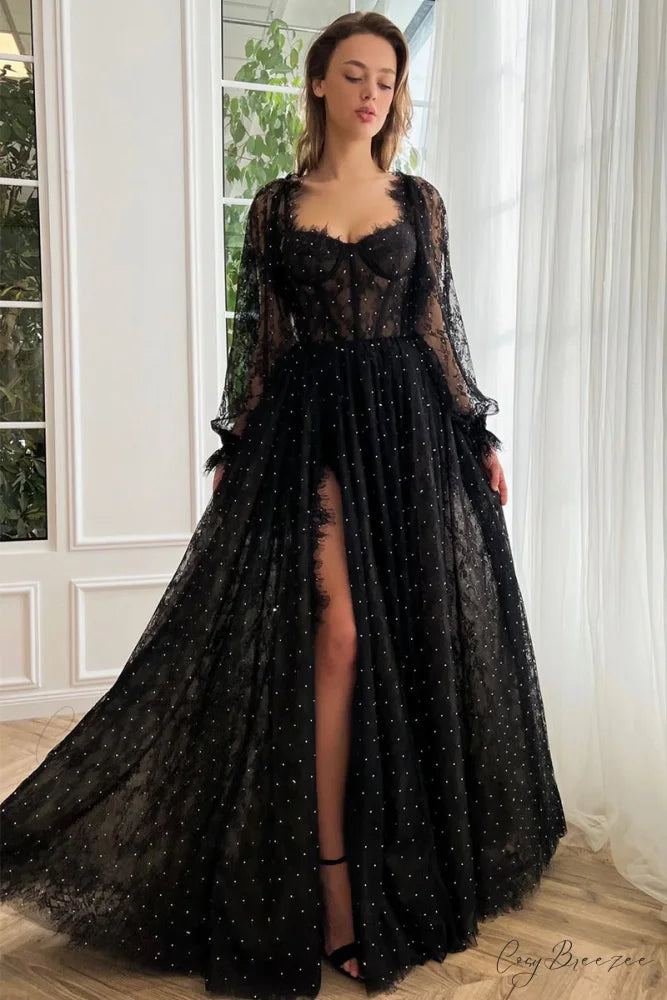 Serenity Black Long Trendy Sleeve Maxi Dress Black / 2