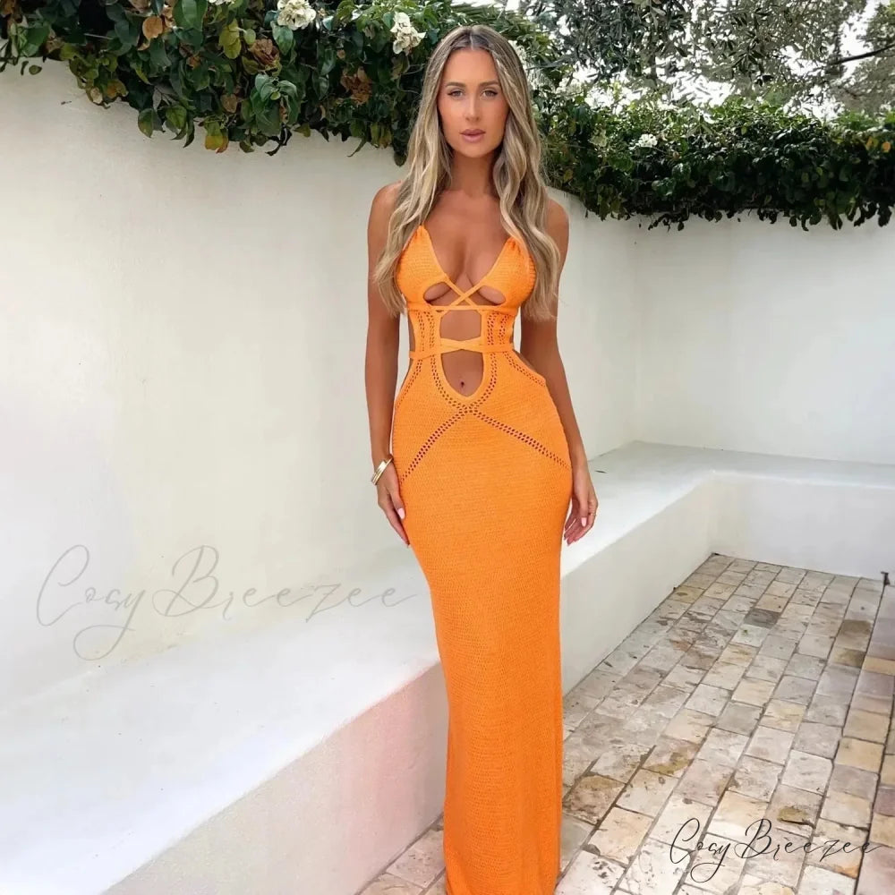 Sexy Backless Bandage White Maxi Dress