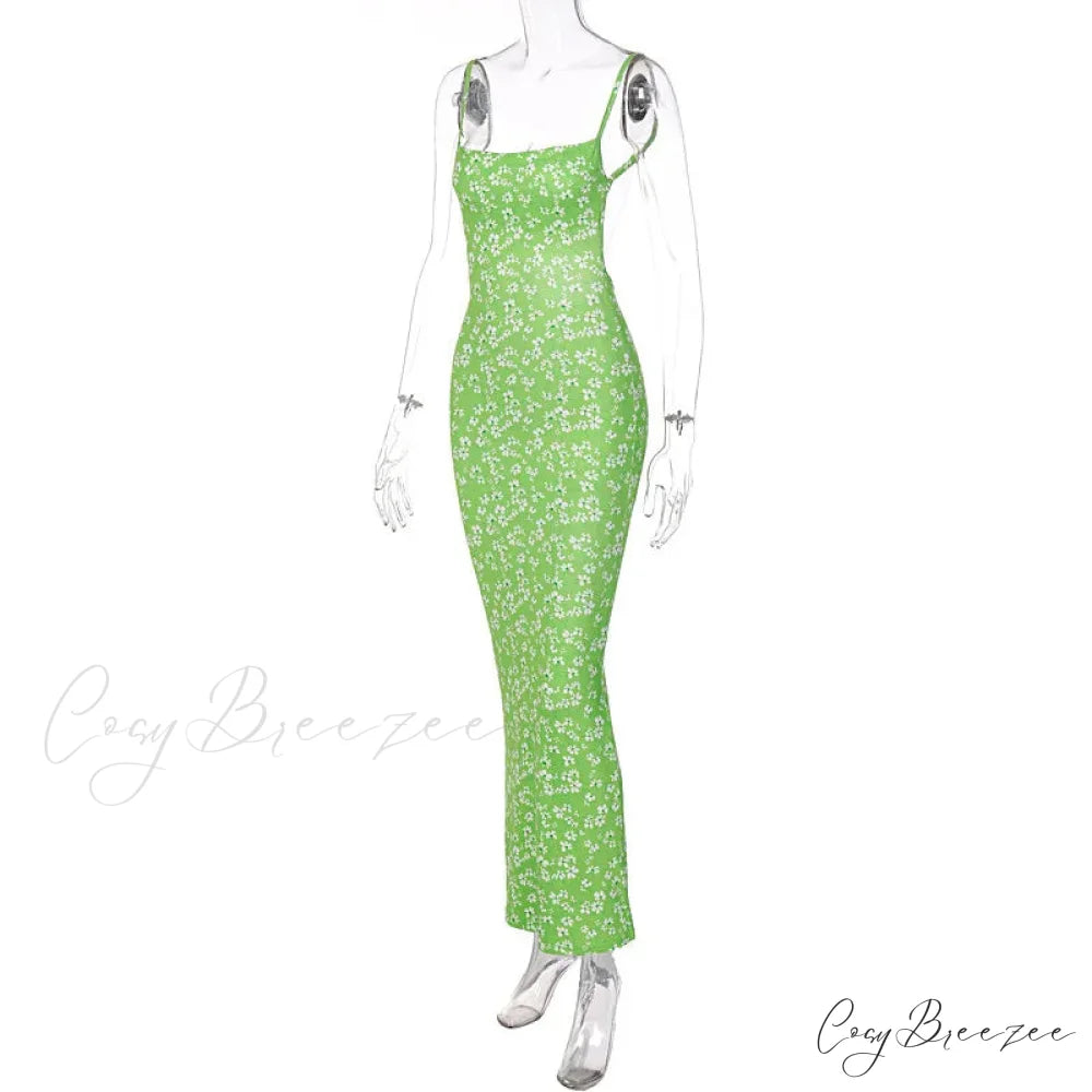 Sexy Backless Slimming Beach Dress Green / S floraldress-250126