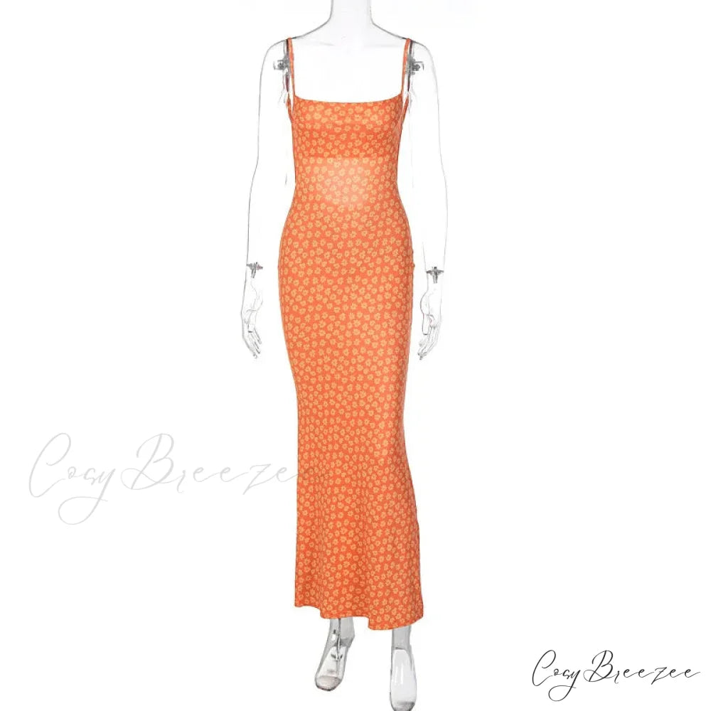 Sexy Backless Slimming Beach Dress Orange / S floraldress-250126