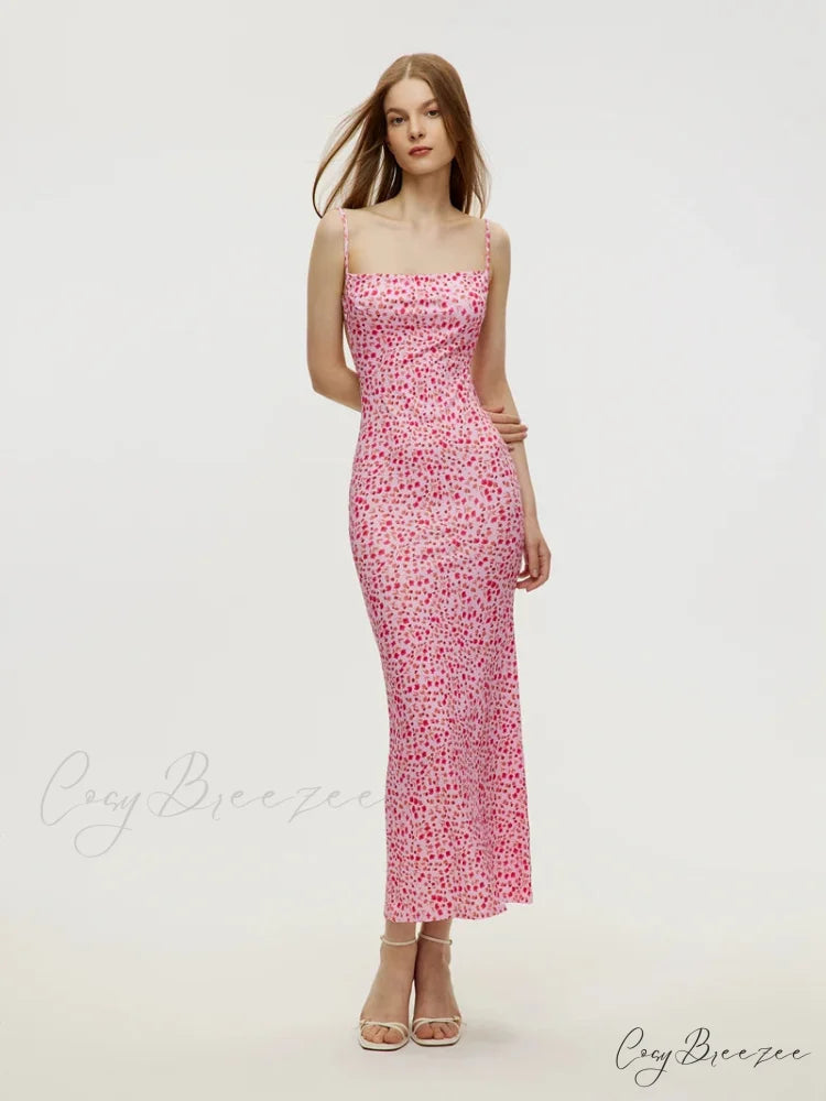 Sexy Backless Slimming Beach Dress Pink / S floraldress-250126