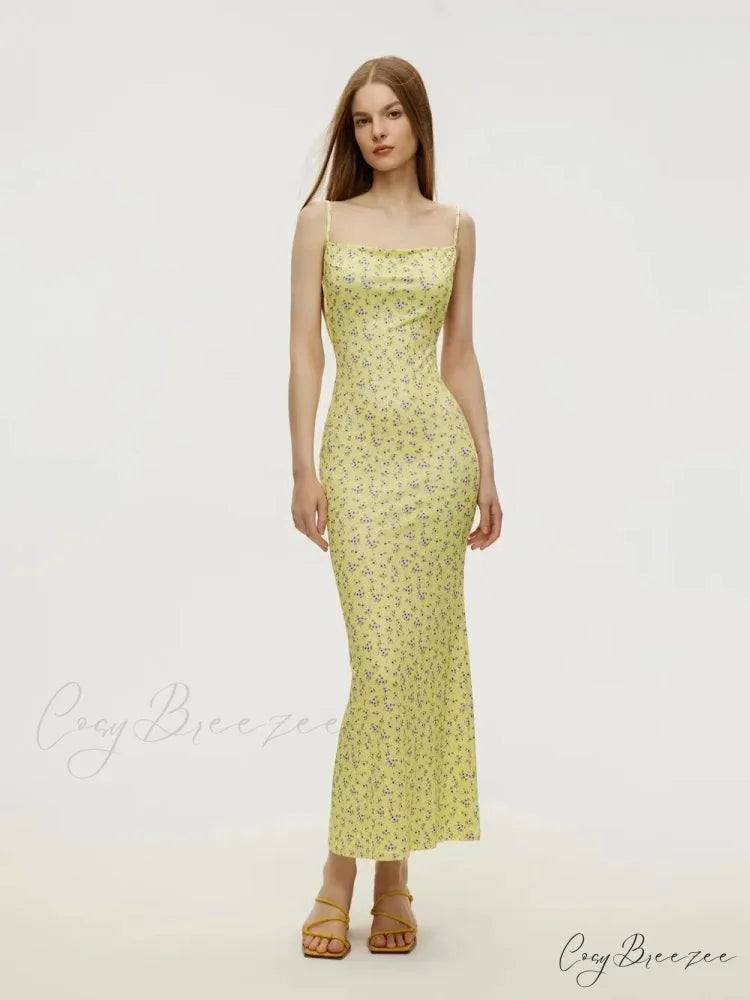Sexy Backless Slimming Beach Dress Yellow / S floraldress-250126
