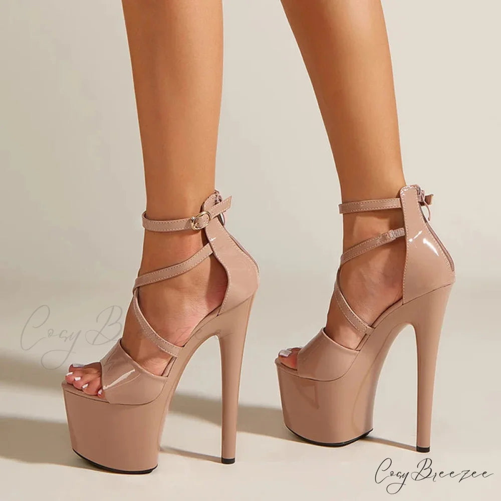 Sexy Extreme High Heels Platform Pole Dance Stripper Shoes Open Toe Buckle Strap Sandals Summer Zipper Women Pumps
