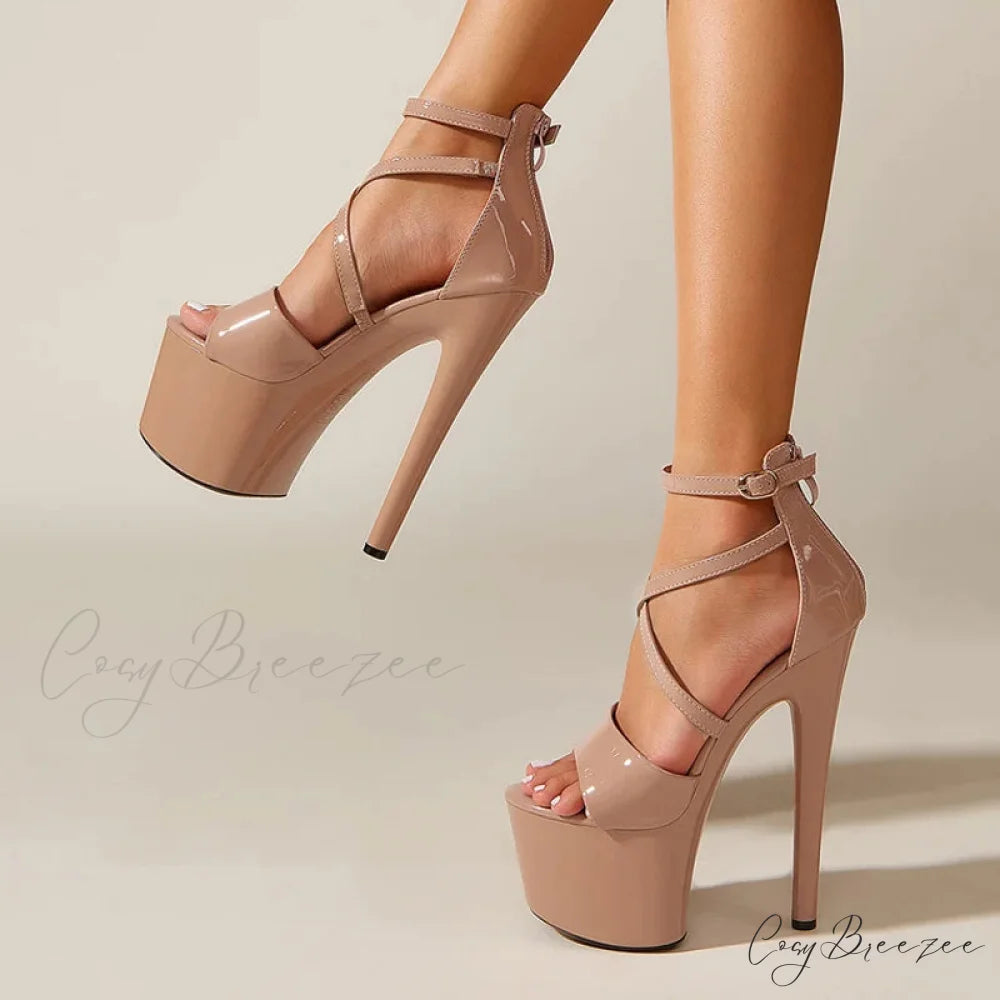 Sexy Extreme High Heels Platform Pole Dance Stripper Shoes Open Toe Buckle Strap Sandals Summer Zipper Women Pumps
