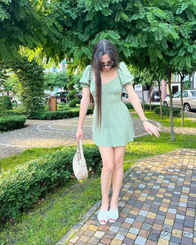 Sexy Floral Print Wrap Dress light green / S oldfloraldress-250126