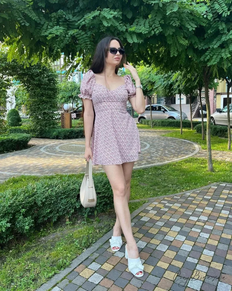 Sexy Floral Print Wrap Dress light pink / S oldfloraldress-250126