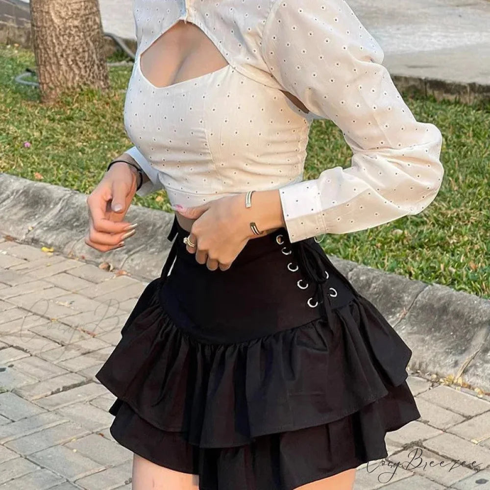 Sexy Japanese Harajuku Girls Sweet Lace Plaid High Waist Pleated Gothic Cute Skirt