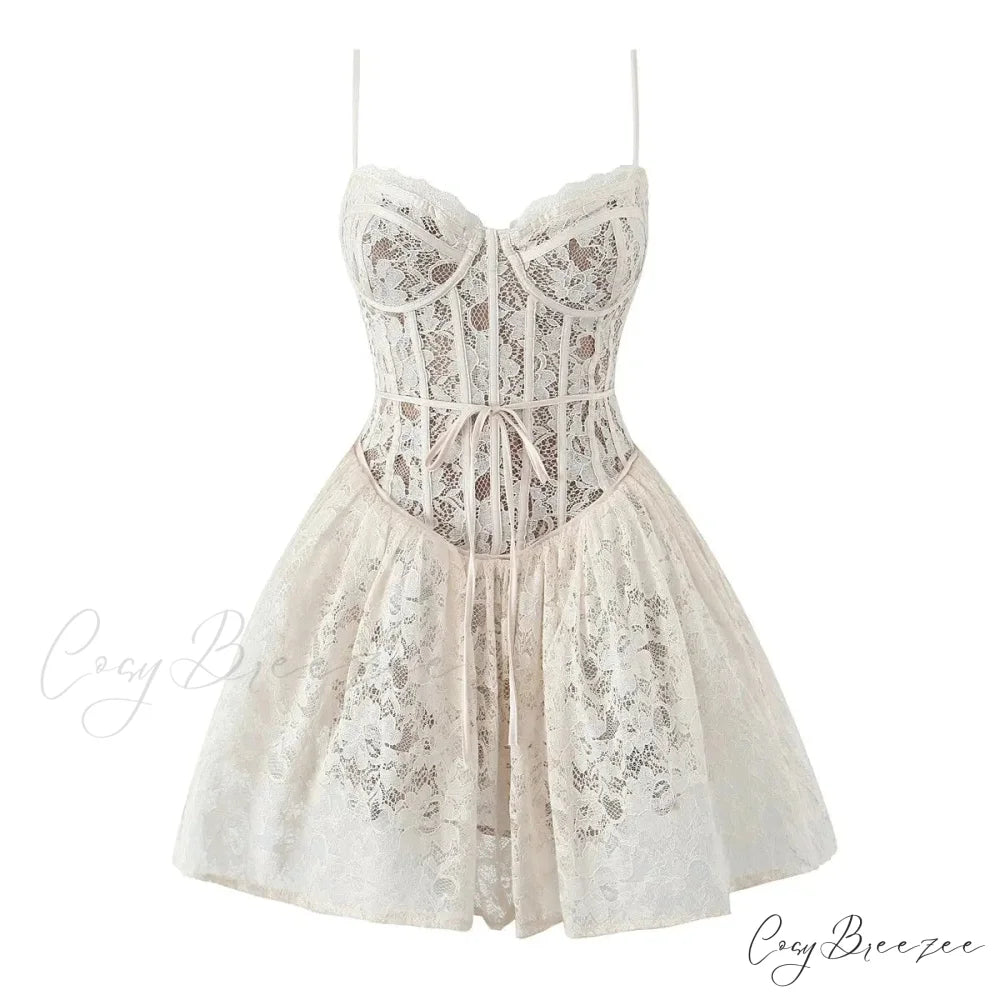 Sexy Lace Sling Low Waist Floral Dress white / M