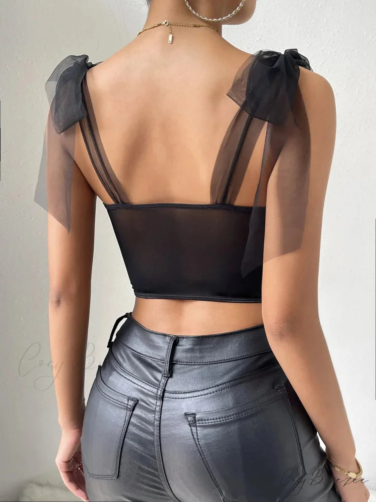 Sexy Mesh Lace Corset Camisole See-through Top croptop-250126
