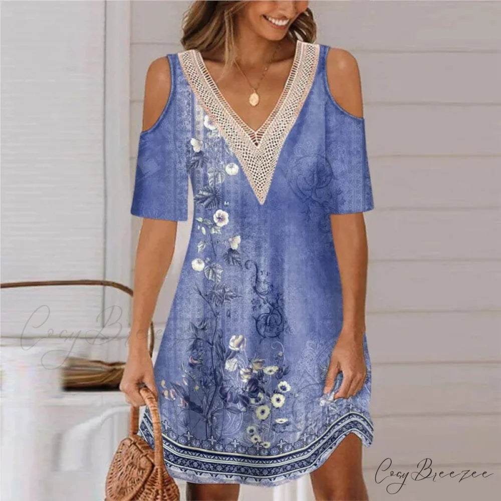 Sexy Off Shoulder Lace Splicing Party A-line Dress PURPLE / S oldfloraldress-250126