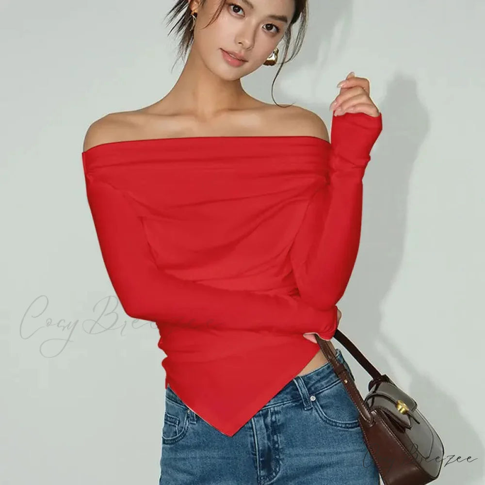 Sexy Off Shoulder Slim T-shirt Sweater swraters-241228