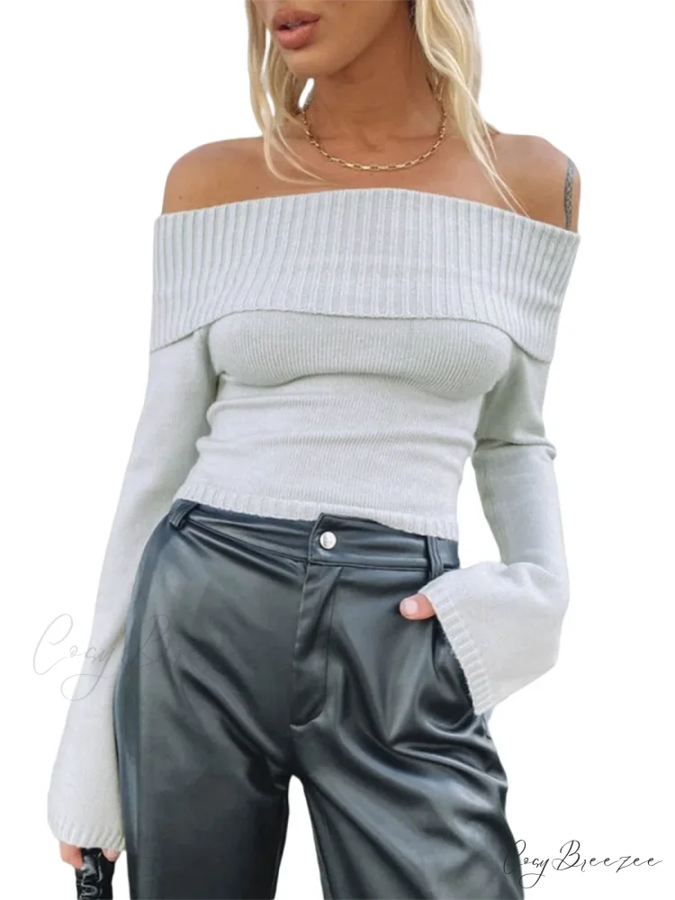 Sexy Slim Crop Off Shoulder Sweater swraters-241228