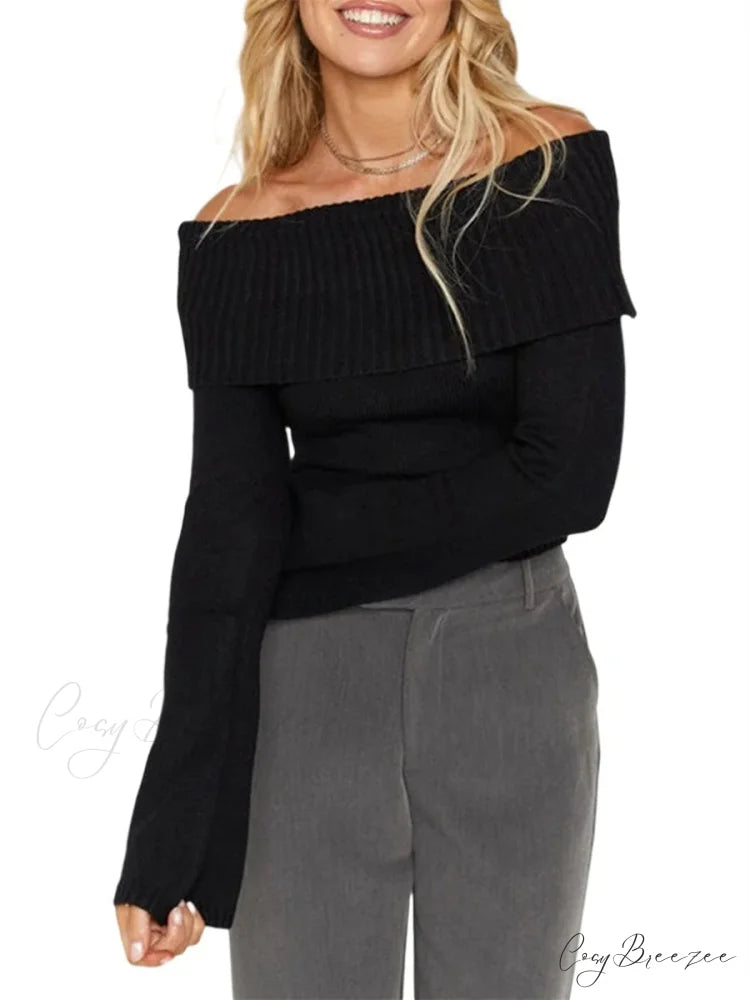Sexy Slim Crop Off Shoulder Sweater swraters-241228