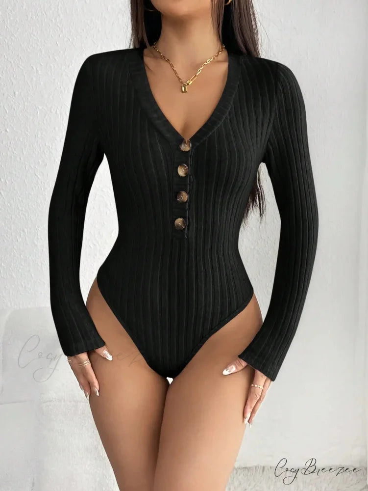 Sexy Slimming Le Yin One-Piece Button Base Coat Women black / XXS knittop-250126