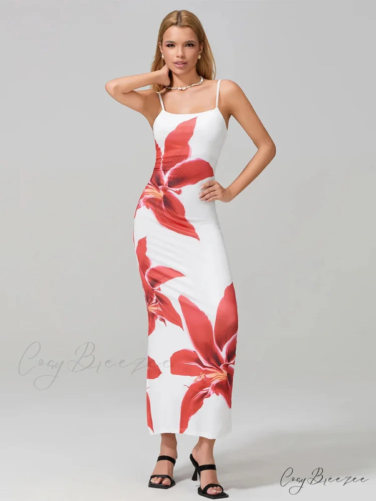 Sexy Spaghetti Straps Bodycon O-neck Wrap Cami Dress floraldress-250126
