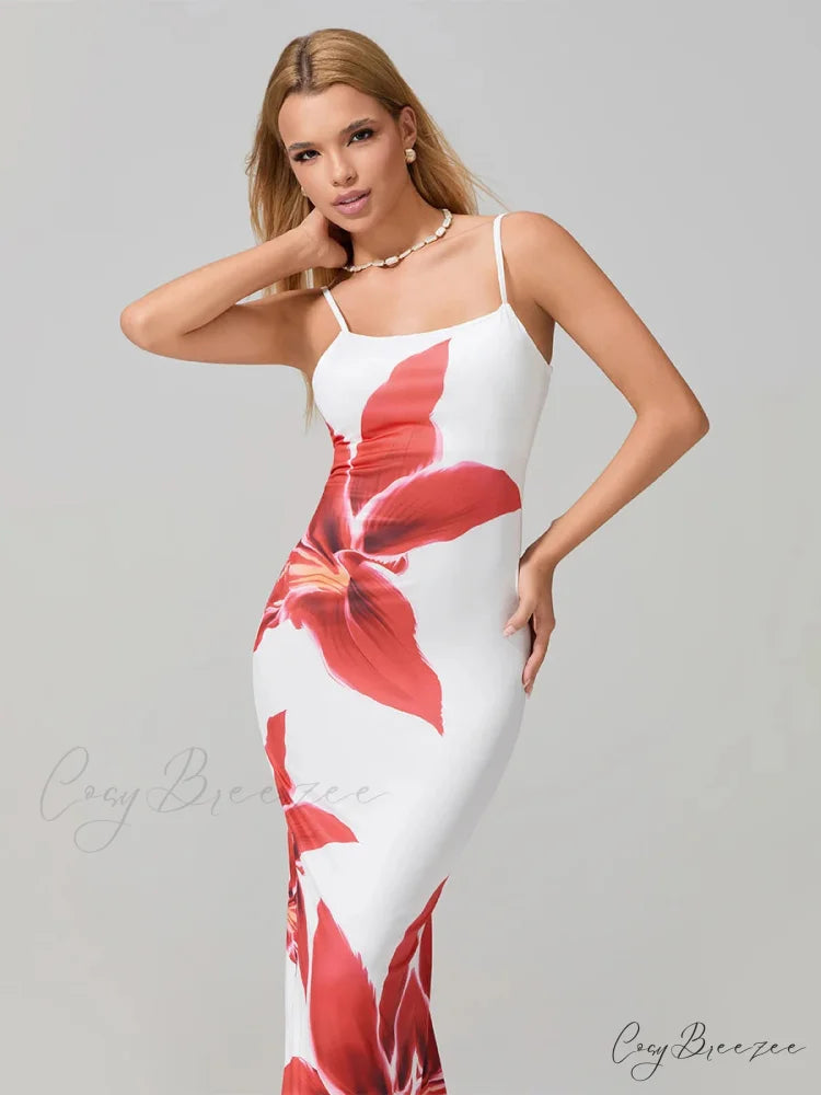 Sexy Spaghetti Straps Bodycon O-neck Wrap Cami Dress floraldress-250126