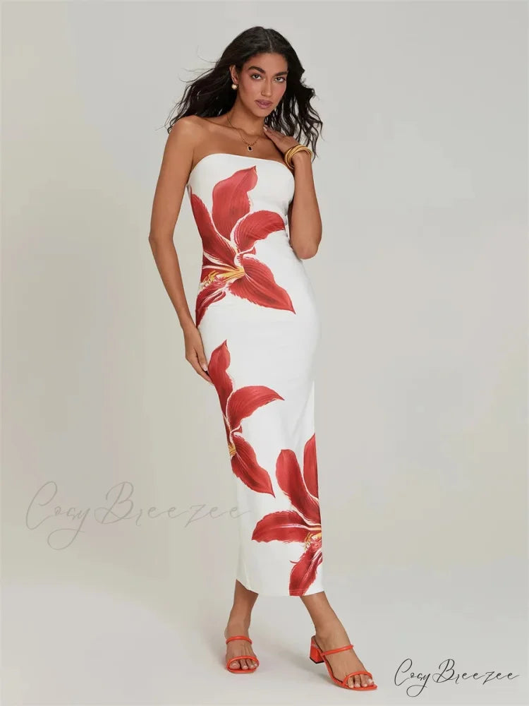 Sexy Strapless Backless Bodycon Dress floraldress-250126