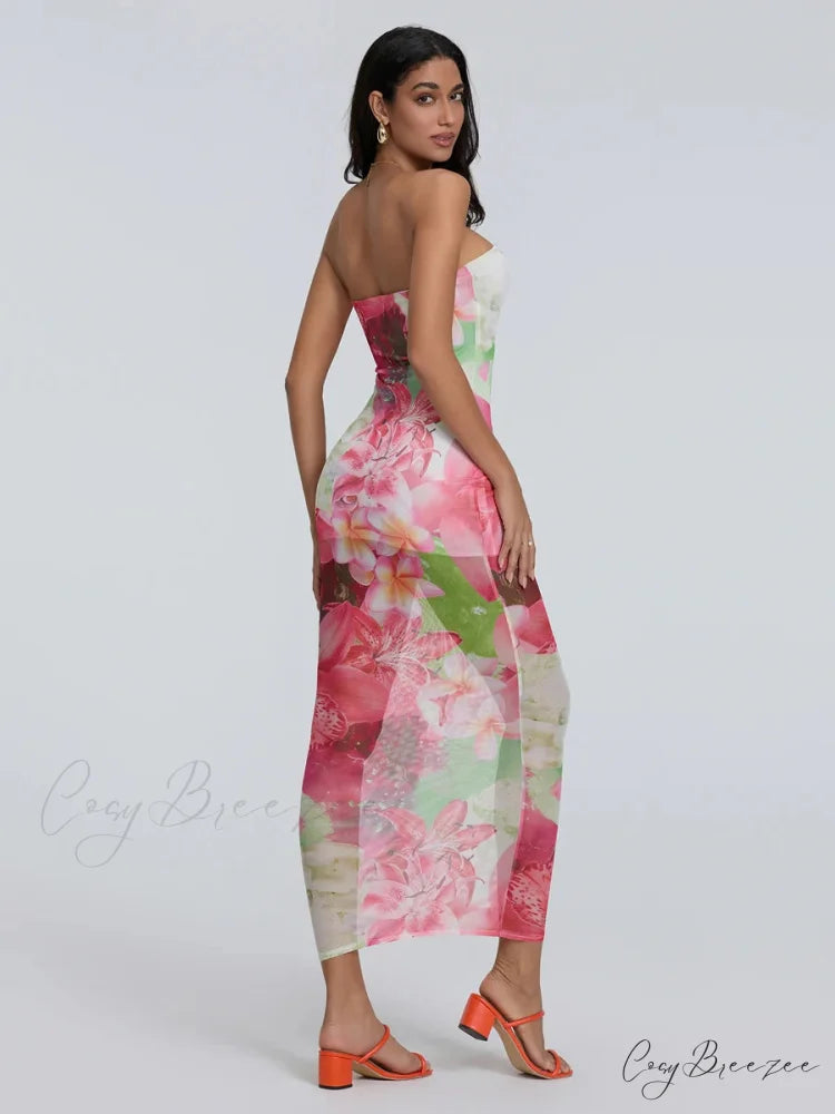 Sexy Strapless Bodycon Off-Shoulder Backless Sheath Night Gown floraldress-250126