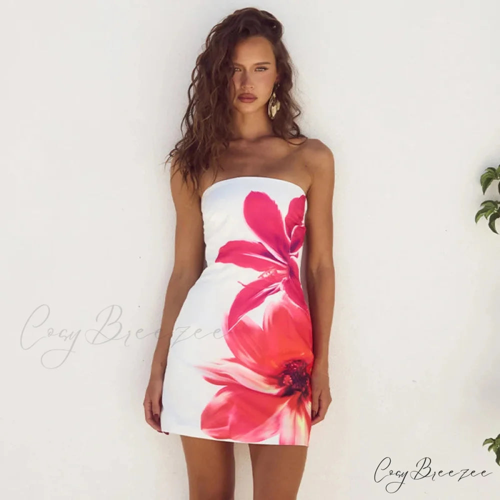 Sexy Strapless Floral Print High Waist Mini Dress floraldress-250126