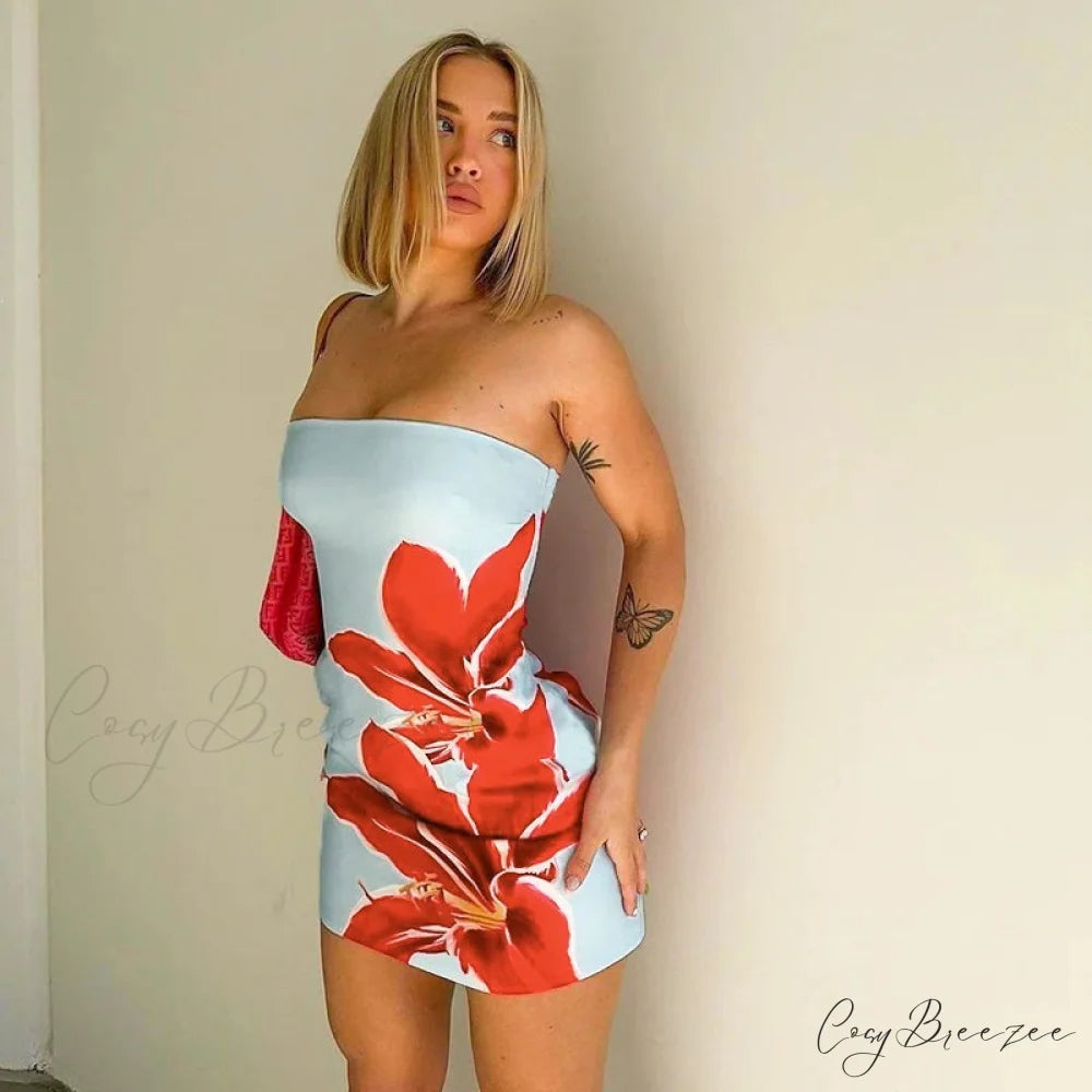 Sexy Strapless Floral Print High Waist Mini Dress floraldress-250126