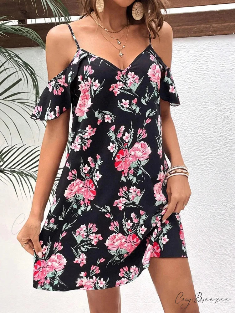 Sexy Strapless Printed Summer Dress black / S oldfloraldress-250126