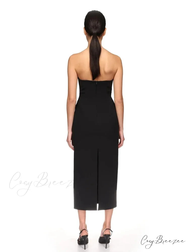 Sexy Strapless V Neck Diamonds Bandage Black Sleeveless Christmas Party Dress