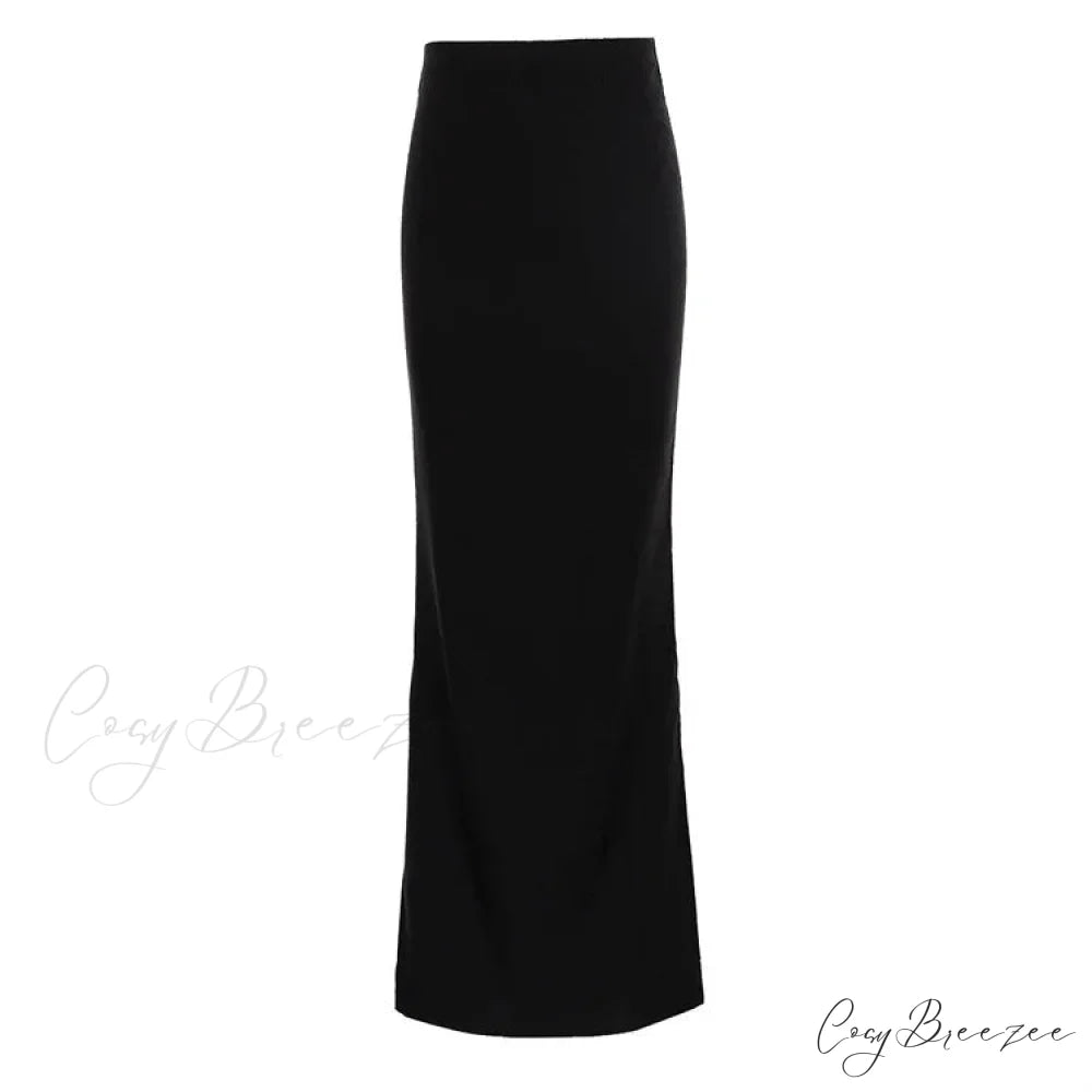 Sexy Tight Black Maxi Bodycon Thick Autumn Winter Long Package Skirt Black / S